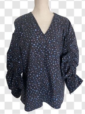 COS Shirred Ruched Sleeve V-Neck Blouse Sz 14
